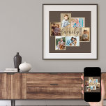 Family Photo Collage Wood Look Frame Brown Poster<br><div class="desc">Family photo collage with 6 of your favourite photos, calligraphy and light woodgrain look frame. The photo template is ready for you to add your photos, which are displayed in landscape and portrait formats. The background colour and the word "family" are coloured brown and you are welcome to edit this...</div>
