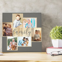Family Photo Collage Woodgrain Frame Warm Grey