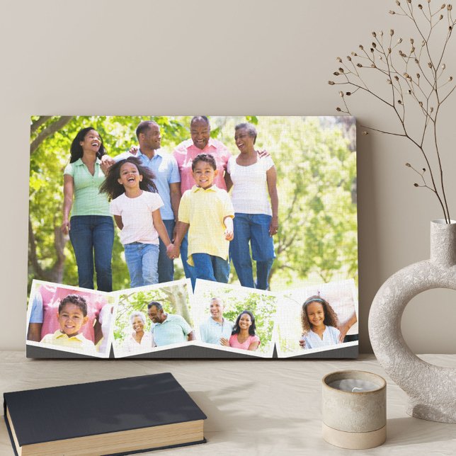 Family Photo Collage Zigzag Photo Strip Dark Grey Canvas Print (Creator Uploaded)