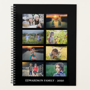 Family photo colllage 8 photos black personalised planner