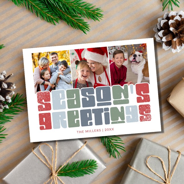 Family Photo Colourful Retro Christmas Holiday Card (Family Photo Colorful Retro Christmas Holiday Card)