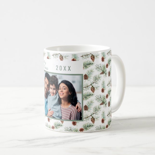 Family photo cones pine green Christmas Coffee Mug (Front Right)