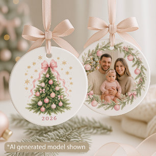 Family Photo Coquette Bow Ceramic Tree Decoration