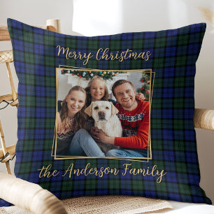 Family Photo Custom Modern Elegant Christmas Plaid Cushion