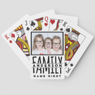 Family Photo Custom Name Modern White Game Night Playing Cards