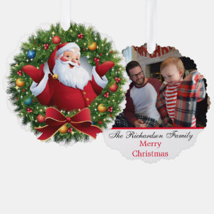 Family Photo Custom Name Santa Claus Christmas Tree Decoration Card