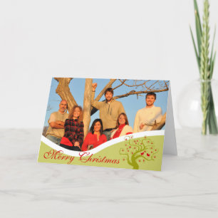 Family Photo Cute Birds Lime Christmas Tree Holiday Card