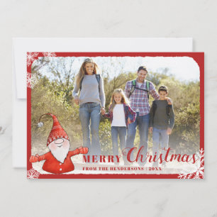 Family Photo Cute Gnome Red Merry Christmas Holiday Card