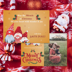 Family Photo Cute Gnomes  Holiday Merry Christmas Card