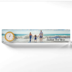Family Photo Desk Plate Clock Personalised Text