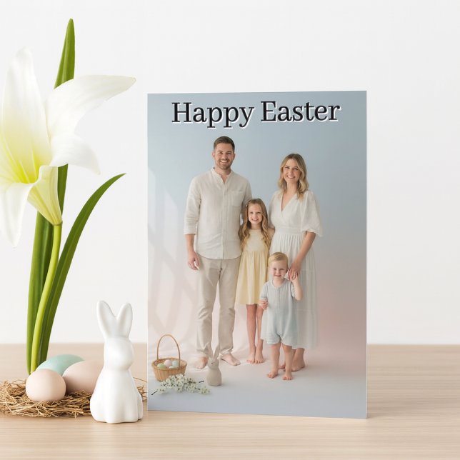 Family Photo Easter Holiday Folded  Card (Simple modern family template photo card with inside greeting )