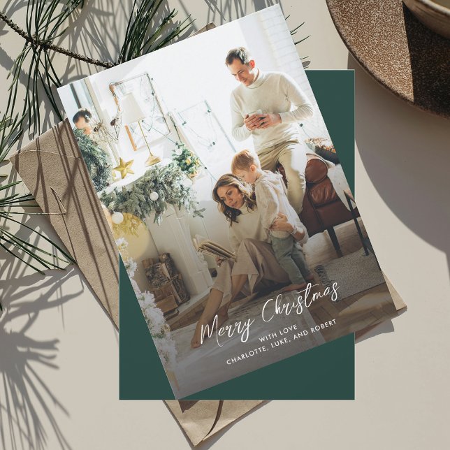 Family Photo Elegant Christmas Holiday Card (Elegant Christmas Family Photo Rustic Script Typography Greeting Card)