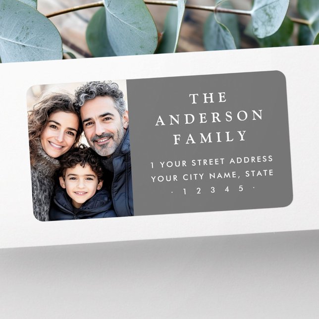 Family photo elegant dark grey return address label (Family photo elegant dark gray return address label)