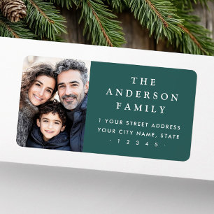 Family photo elegant pine green return address label