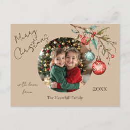 Family Photo Elegant Script Watercolor Christmas Holiday Postcard