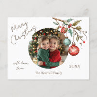 Family Photo Elegant Script Watercolor Christmas