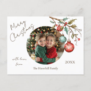 Family Photo Elegant Script Watercolor Christmas Holiday Postcard