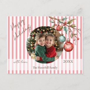 Family Photo Elegant Stripes Watercolor Happy Holiday Postcard