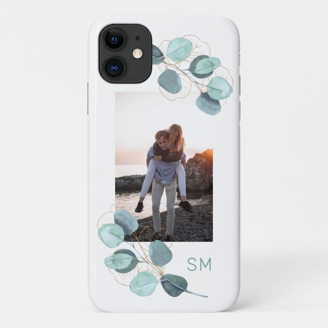 Family Photo Eucalyptus Botanical Monogrammed Case-Mate iPhone Case (Back)