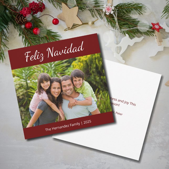 Family Photo Feliz Navidad Modern Christmas Red Holiday Card (Creator Uploaded)