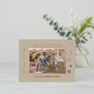 Family Photo Feliz Navidad Rose Gold Foil Foil Holiday Postcard