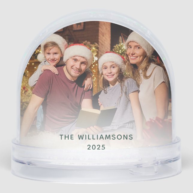 Family Photo First Christmas Red Truck Holidays Snowglobe (Back)