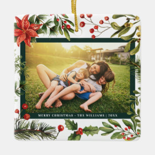 Family Photo Floral Red Berries Holidays Ceramic Ornament