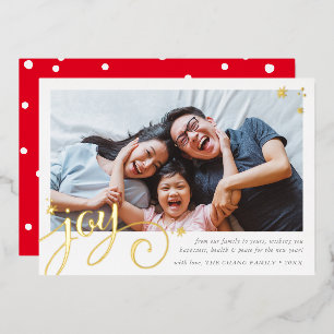 FAMILY PHOTO fun elegant calligraphy JOY gold Foil Holiday Card