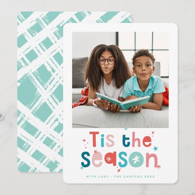 FAMILY PHOTO fun kids colourful Tis the Season Announcement (Front/Back)