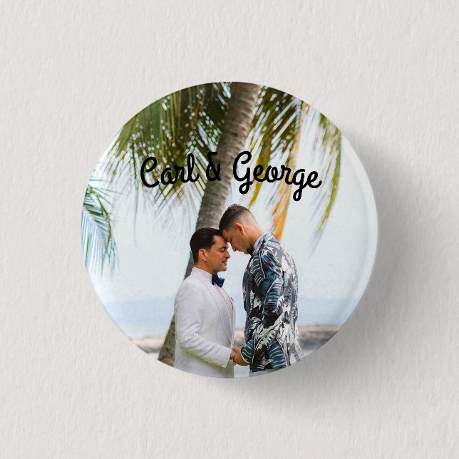 Family photo, gay couple, husbands, custom 3 cm round badge (Front)