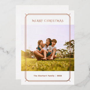 Family Photo Geometric Christmas Rose Gold Foil Holiday Card