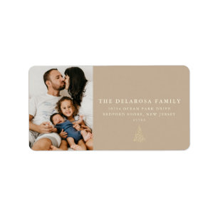 Family Photo Gold Christmas Tree Kraft Label