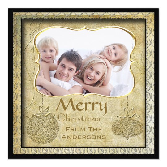 Family Photo Gold Metallic Christmas Holiday Cards