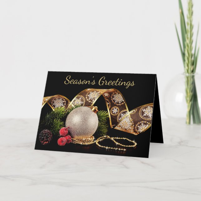 Family Photo Gold, Silver Holiday Christmas Card (Front)