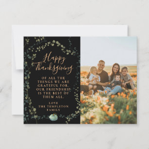 Family Photo Green Black Thanksgiving Holiday Card
