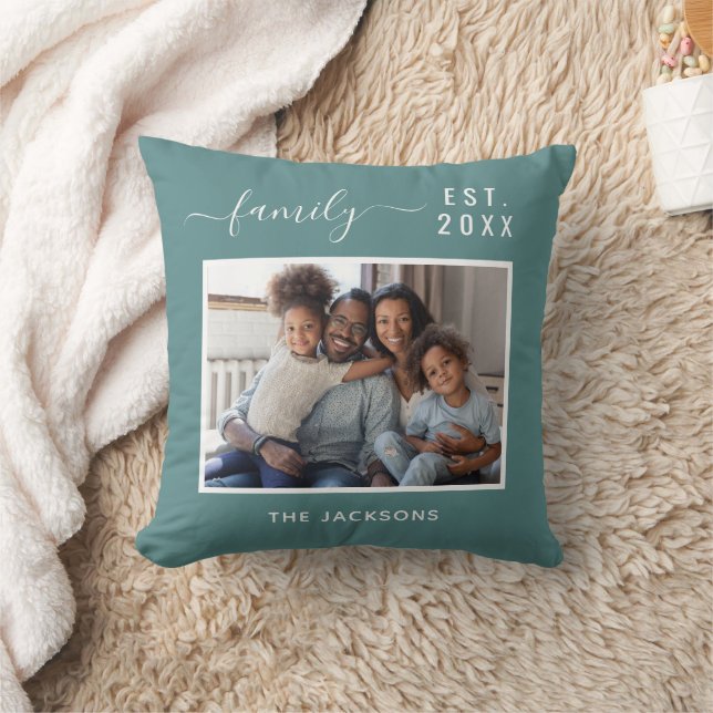 Family photo green cyan name script cushion (Blanket)