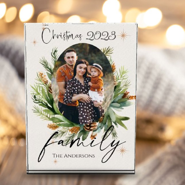 Family Photo Green Leaves Merry Christmas (Family Photo Green Leaves Merry Christmas Photo Block)