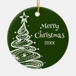 Family Photo Green White Christmas Tree Gift Ceramic Tree Decoration