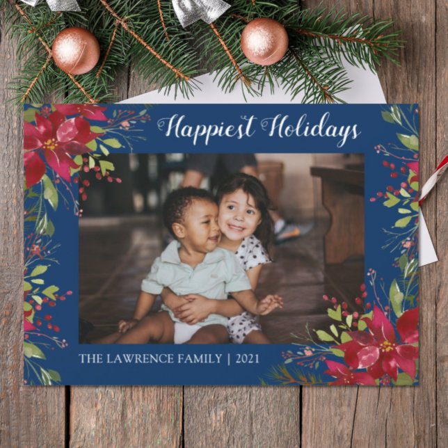 Family Photo Happiest Holidays Botanical Christmas Holiday Card (Creator Uploaded)
