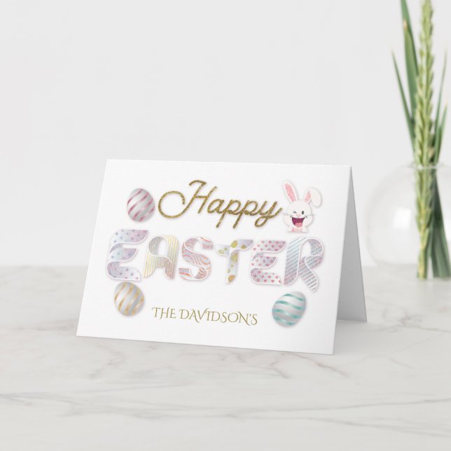 Family Photo Happy Easter Colourful Typography Card (Front)