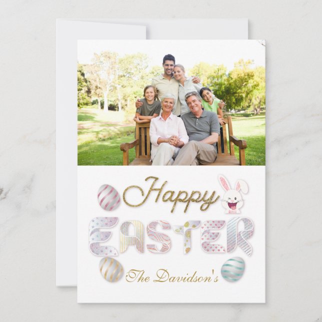 Family Photo Happy Easter Colourful Typography Holiday Card (Front)