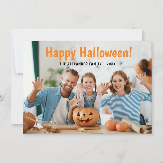 Family Photo Happy Halloween  Card (Front)