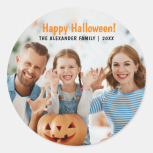 Family Photo Happy Halloween  Classic Round Sticker