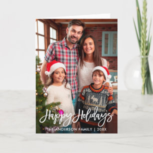 Family Photo Happy Holidays Brush Script Fold Holiday Card