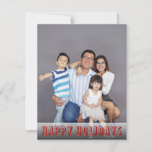 Family Photo Happy Holidays with Custom Back Text Holiday Card