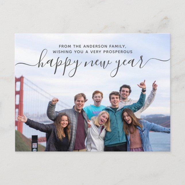 Family Photo Happy New Year  Postcard (Front)