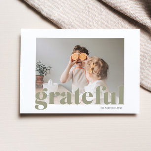 Family Photo   Happy Thanksgiving Green Grateful P Postcard