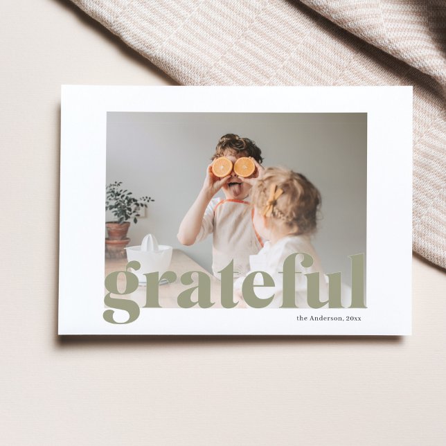 Family Photo | Happy Thanksgiving Green Grateful P Postcard (Creator Uploaded)