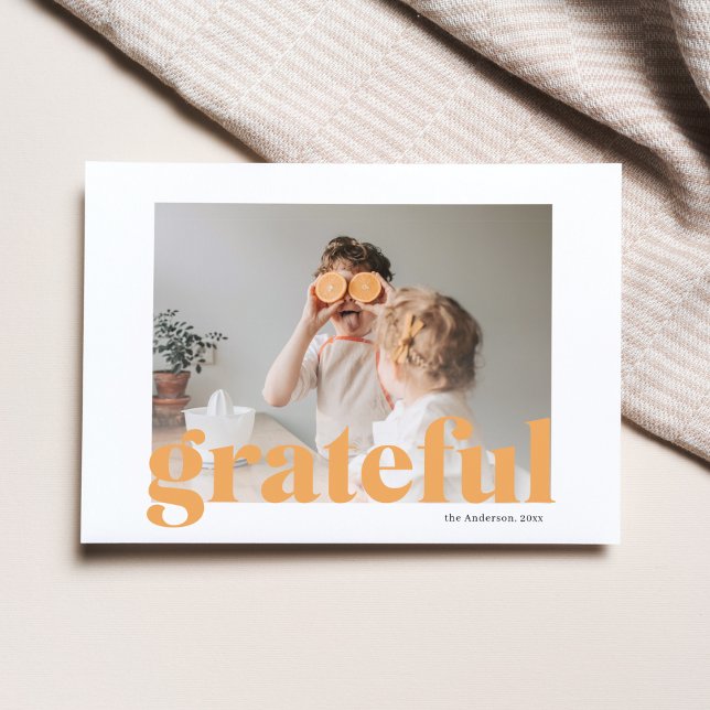 Family Photo | Happy Thanksgiving Orange Grateful Postcard (Creator Uploaded)