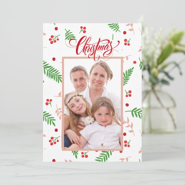 Family Photo Holly Christmas  Holiday Card (Standing Front)